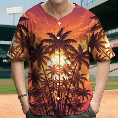 Silhouetted Palm Trees Beach Glowing Tropical Sunset Sky - Vacation Getaway Gift Baseball Jersey