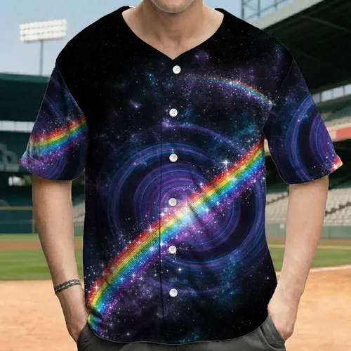 Ringed Nebula Rainbow Stars - Cosmic Art Lover Gift Baseball Jersey