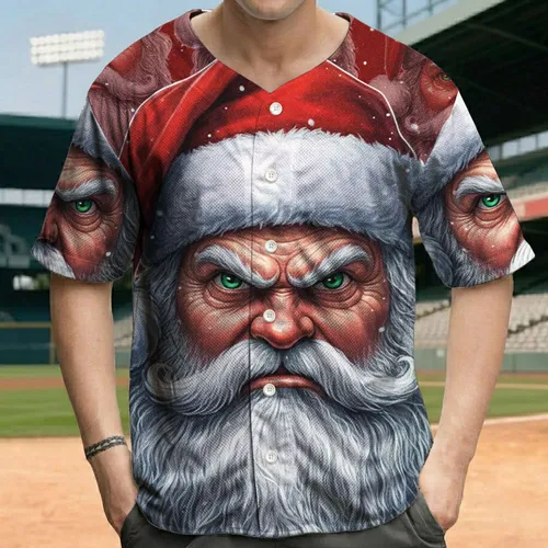 Grumpy Santa Claus Face - Christmas Holiday Gift for Santa Lovers Baseball Jersey