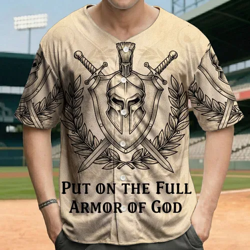Armor of God Scripture Spartan Helmet Broadswords - Religious Faith Gift for Christian Believers Baseball Jersey
