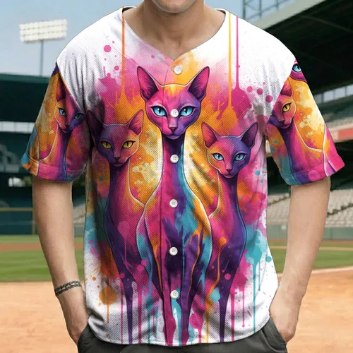 Long-Necked Cats Paint Splatter - Cat Lover Gift Baseball Jersey