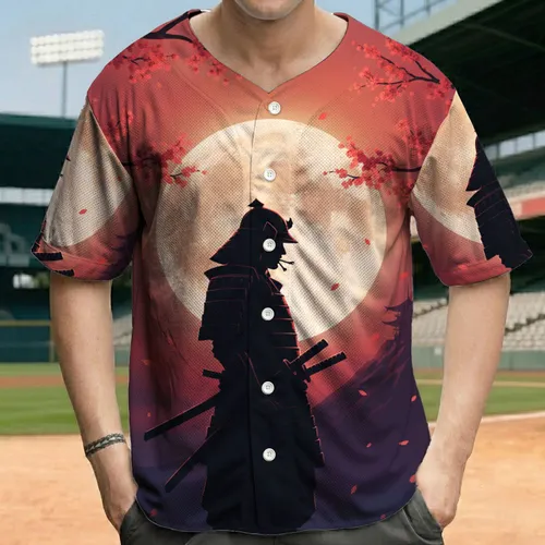 Samurai Warrior Full Moon Cherry Blossom - Japanese Culture Lover Gift Baseball Jersey