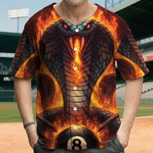 Cobra 8-Ball Billiards Flames - Game Night Gift for Pool Players Baseball Jersey