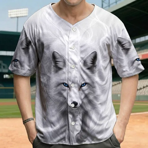 Majestic White Fox Dynamic Pose Flowing Fur Smoky Wisps - Wildlife Lover Gift Baseball Jersey