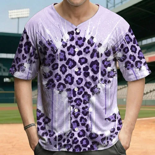 Violet Lavender Leopard Spots White Paint Splatter - Fashion Accessory Gift Baseball Jersey