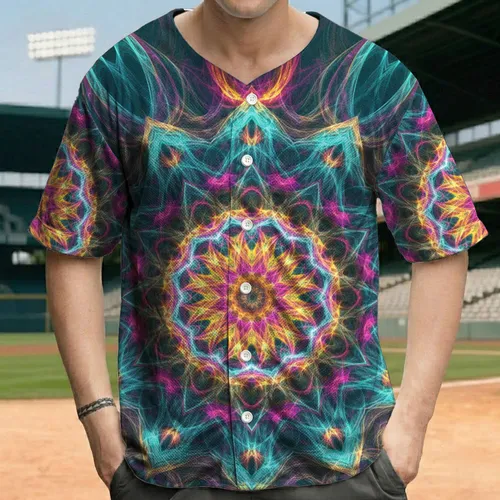 Luminous Mandala Starburst Organic Swirls Flame Forms - Everyday Style Statement Baseball Jersey