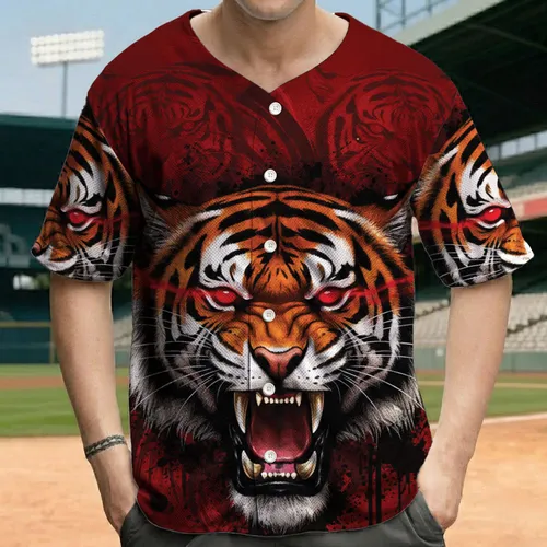 Roaring Tiger Head Red Eyes - Wildlife Lover Gift Baseball Jersey