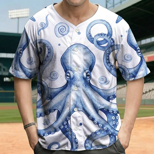 Blue Octopus Scallop Conch Shells Starfish - Marine Wildlife Lover Gift Baseball Jersey