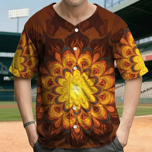 Stained Glass Organic Mandala Petal Segments Liquid Radial Forms - Everyday Use Baseball Jersey