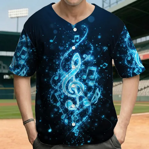 Music Notes Treble Clefs Swirling Light Trails Particles - Music Lover Gift Baseball Jersey