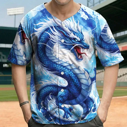 Fierce Majestic Oriental Dragon Blue Scales Water Swirls - Mythology Lover Gift Baseball Jersey