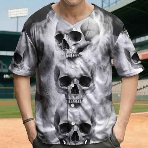 Cracked Skull Stack Swirling Smoke - Skull Lover Gift Baseball Jersey