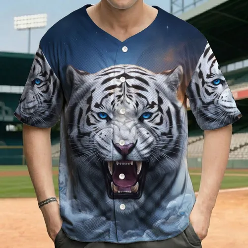 White Tiger Head Swirling Clouds Distant Tiger Outlines Cosmic Night Sky - Wildlife Lover Gift Baseball Jersey