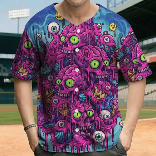 Melting Brains Skulls Eyeballs Oozing Slime Cupcake Ice Cream - Horror Fan Gift Baseball Jersey
