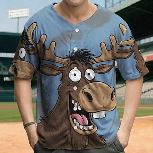 Moose with Antlers, Shaggy Fur, Messy Hair Wildlife Lover Gift for Moose Lover Baseball Jersey