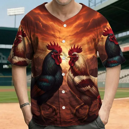 Confrontational Roosters Fiery Sky - Wildlife Lover Gift for Rooster Fans Baseball Jersey