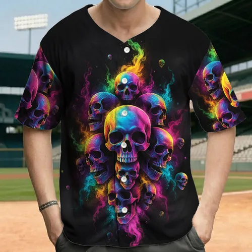 Iridescent Human Skulls Glowing Smoke Trails - Halloween Party Gift Baseball Jersey
