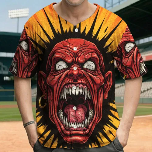 Monstrous Screaming Head Jagged Spikes - Horror Fan Gift Baseball Jersey