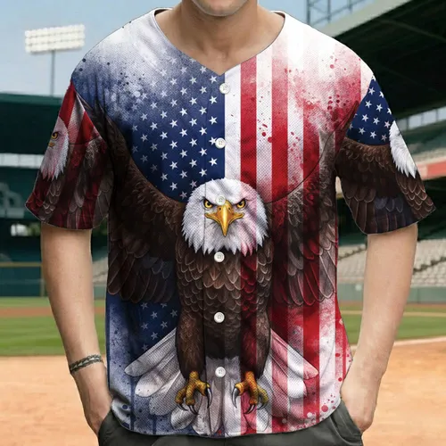 Bald Eagle American Flag - Independence Day Gift for Veterans Baseball Jersey
