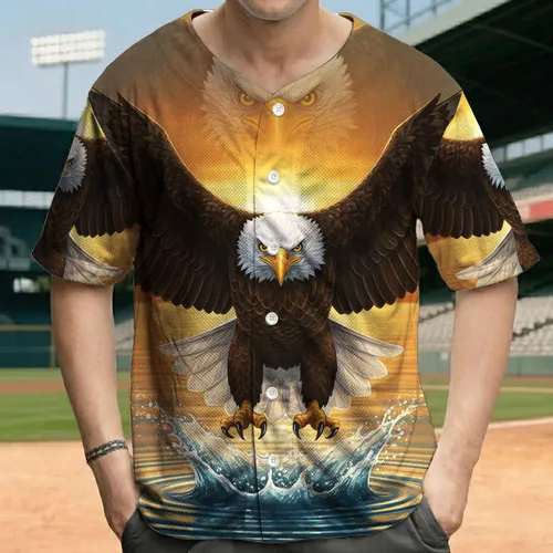 Bald Eagle Spread Wings Talons Water Splashes Ripples Sunset - Wildlife Lover Gift Baseball Jersey