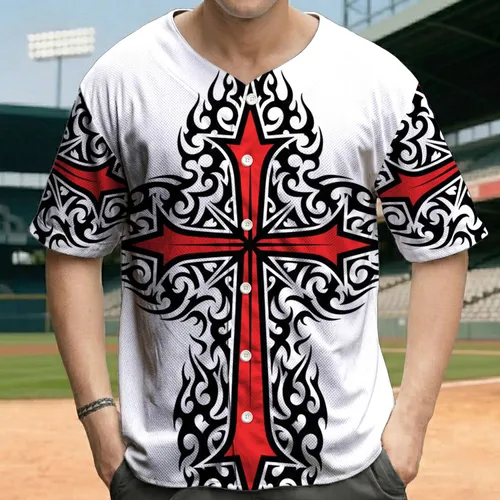 Red Cross Tribal Flame Swirls - Distinctive Style Appreciation Gift Baseball Jersey