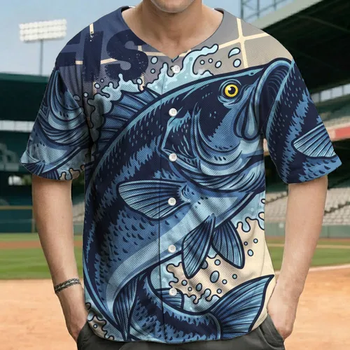 Blue Bass Fish Leaping - Angler Wildlife Enthusiast Gift Baseball Jersey