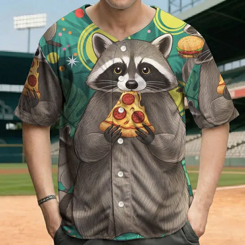 Raccoon Pizza Tropical Fast Food Foliage - Wildlife Lover Gift Baseball Jersey