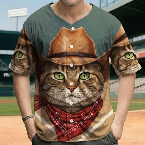 Tabby Cat Cowboy Hat Bandana - Cat Lover Western Lifestyle Gift Baseball Jersey