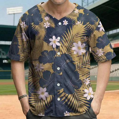 Tropical Palm Hibiscus Daisy Floral Cluster - Summer Travel Gift Baseball Jersey