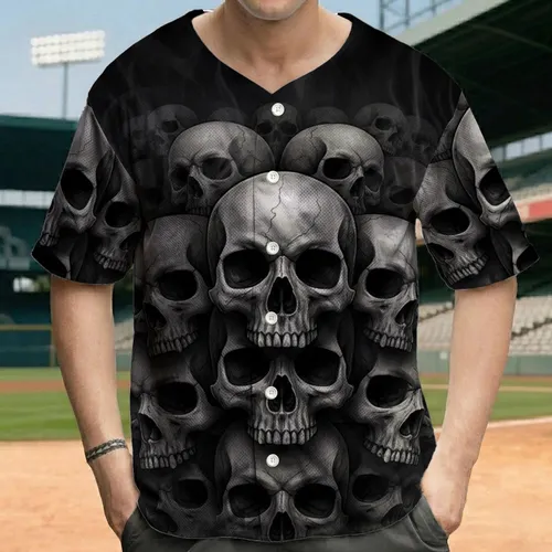 Detailed Weathered Human Skulls - Macabre Lover Gift Baseball Jersey