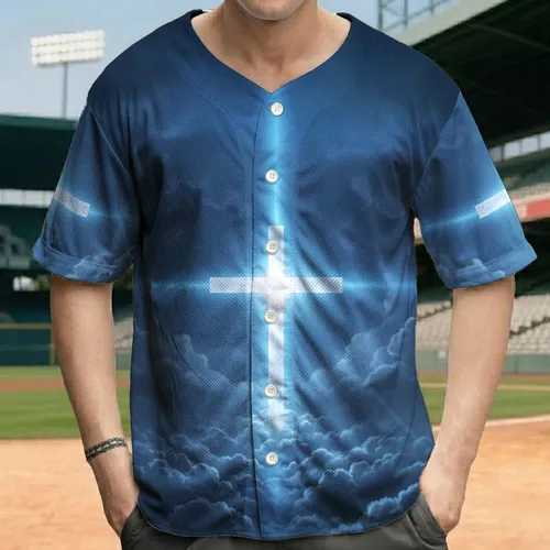 Ethereal White Cross Glowing Clouds Celestial Sky - Spiritual Lifestyle Gift Baseball Jersey