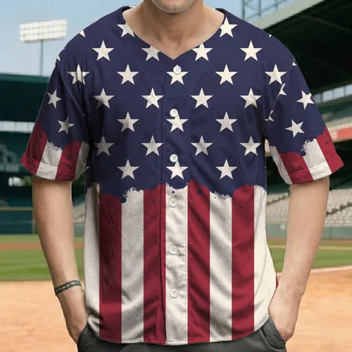 Distressed American Flag Stars Stripes - Independence Day Gift for Veterans Baseball Jersey