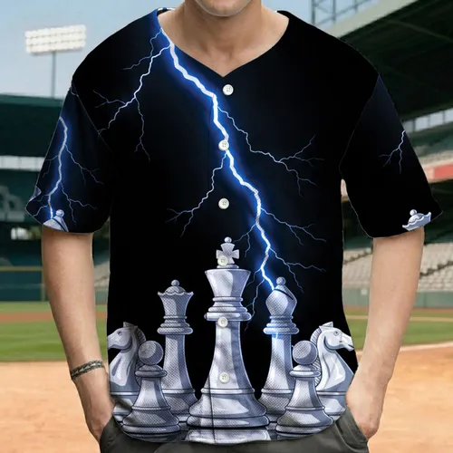 Chess King Pieces Electric Lightning - Strategy Game Gift for Chess Player Baseball Jersey