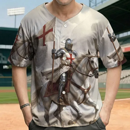 Valiant Medieval Knight Warhorse St. George's Cross Flag - History Lover Gift Baseball Jersey