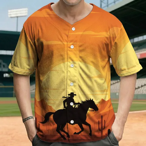Cowboy Horse Desert Sunset - Western Lifestyle Gift Baseball Jersey