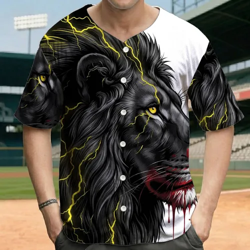 Black Lion Head Jagged Lightning The Way The Truth Life Text - Spiritual Faith Gift Baseball Jersey