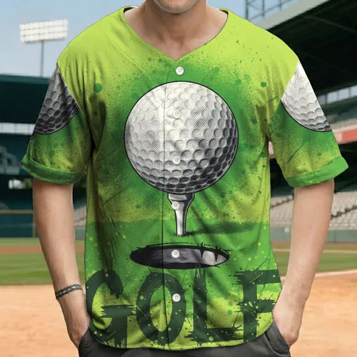 Dimpled Golf Ball Tee Golf Hole 'GOLF' Text - Golfer Tournament Sports Day Gift Baseball Jersey