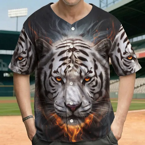 Majestic White Tiger Face Intense Gaze Fiery Energy - Wildlife Lover Gift for Tiger Fan Baseball Jersey