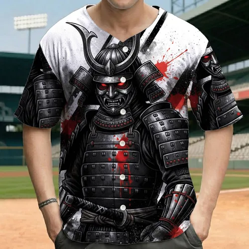 Samurai Warrior O-yoroi Armor Glowing Red Eyes - Dark Fantasy Lover Gift Baseball Jersey
