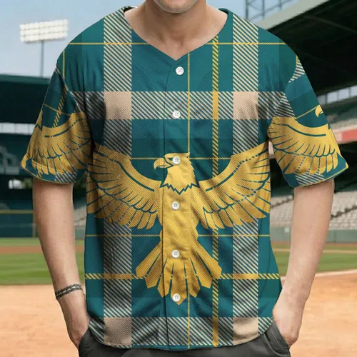 Large Golden Eagle Spread Wings Varying Stripe Plaid - Bird Lover Gift Baseball Jersey