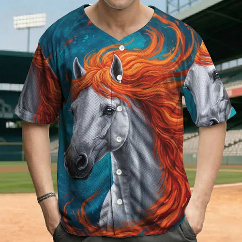 Majestic Fiery Mane White Horse Teal Aquatic Swirls - Horse Lover Gift Baseball Jersey