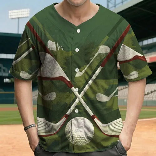 Angled Golf Clubs Woods Golf Balls Green Field - Golf Lover Gift Baseball Jersey