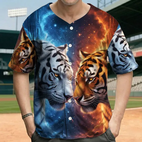 White Bengal Tigers Cosmic Shimmering Stars Celestial Formations - Wildlife Lover Gift Baseball Jersey