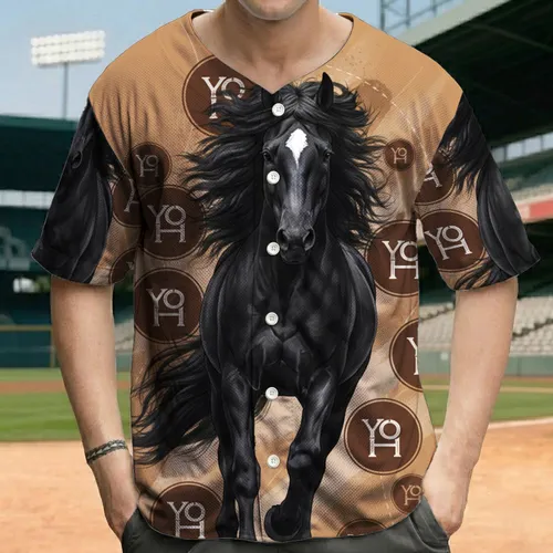 Majestic Galloping Black Horse White Blaze - Horseback Riding Enthusiast Gift Baseball Jersey