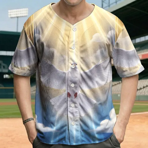 White Dove Radiant Golden Light Cross Columns Celestial Blue Sky - Spiritual Gift Baseball Jersey