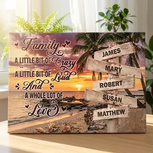 Personalized Family Street Sign Canvas With Names, Custom Road Sign Wall Art, Gift For Parents Grandparents, Crazy Loud Love