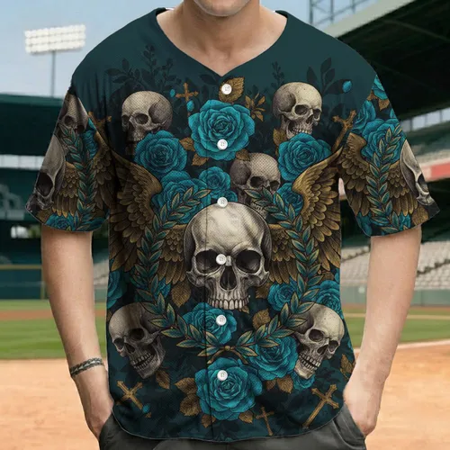 Skull Wings Laurel Wreath Roses - Gothic Lifestyle Collector Gift Baseball Jersey