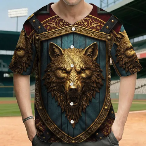 Wolf Head Shield Ornate Medieval Fantasy - Wolf Lover Gift Baseball Jersey