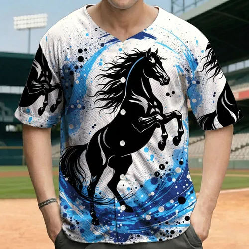 Horse Silhouette Leaping Rearing Flowing Mane Tail Paint Splatter - Wildlife Lover Gift Baseball Jersey