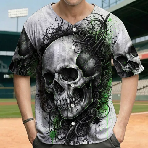 Glowing Human Skull Gothic Flourishes Grunge Accents - Edgy Lifestyle Baseball Jersey